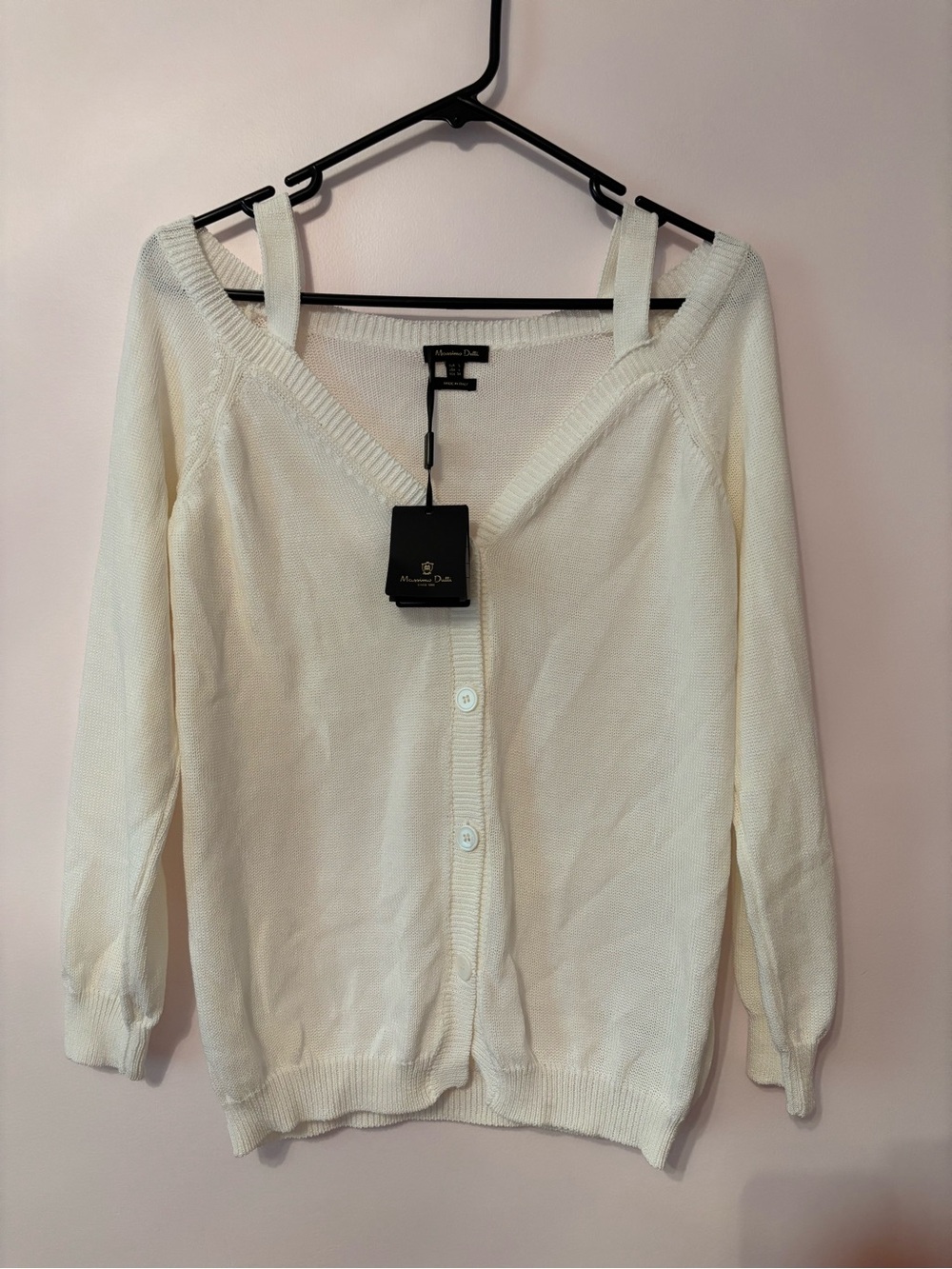 Massimo Dutti Cream Button-Front Knit Cardigan
